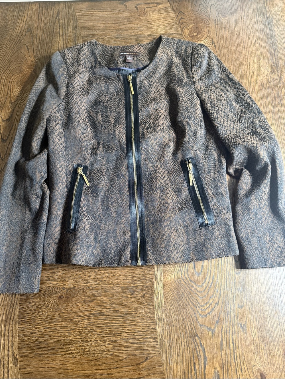 Dana Buchman Blazer Womens Brown Snakeskin Zip Up Jacket size 6
